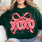 Valentine XOXO PNG with coquette bow and brushstroke heart in pink glitter - image 3