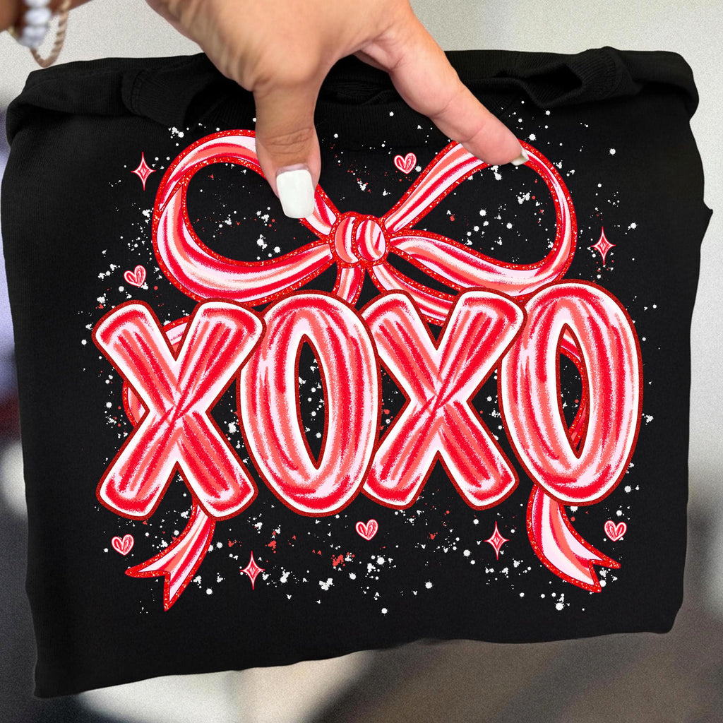 Valentine XOXO PNG with coquette bow and brushstroke heart in pink glitter - image 5