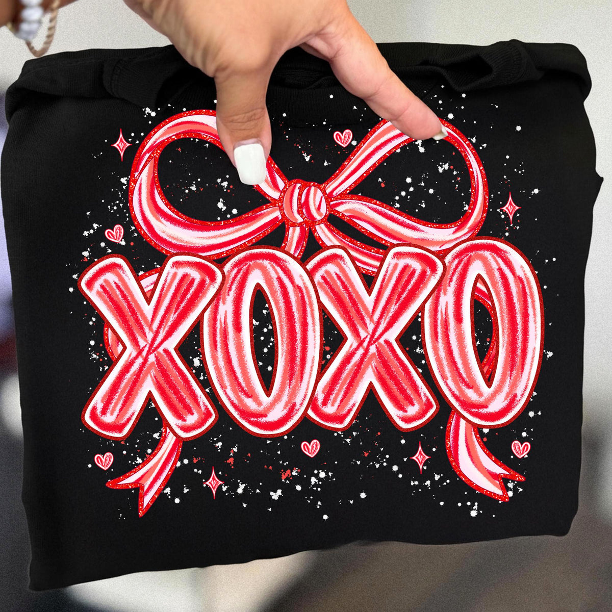 Valentine XOXO PNG with coquette bow and brushstroke heart in pink glitter - image 5