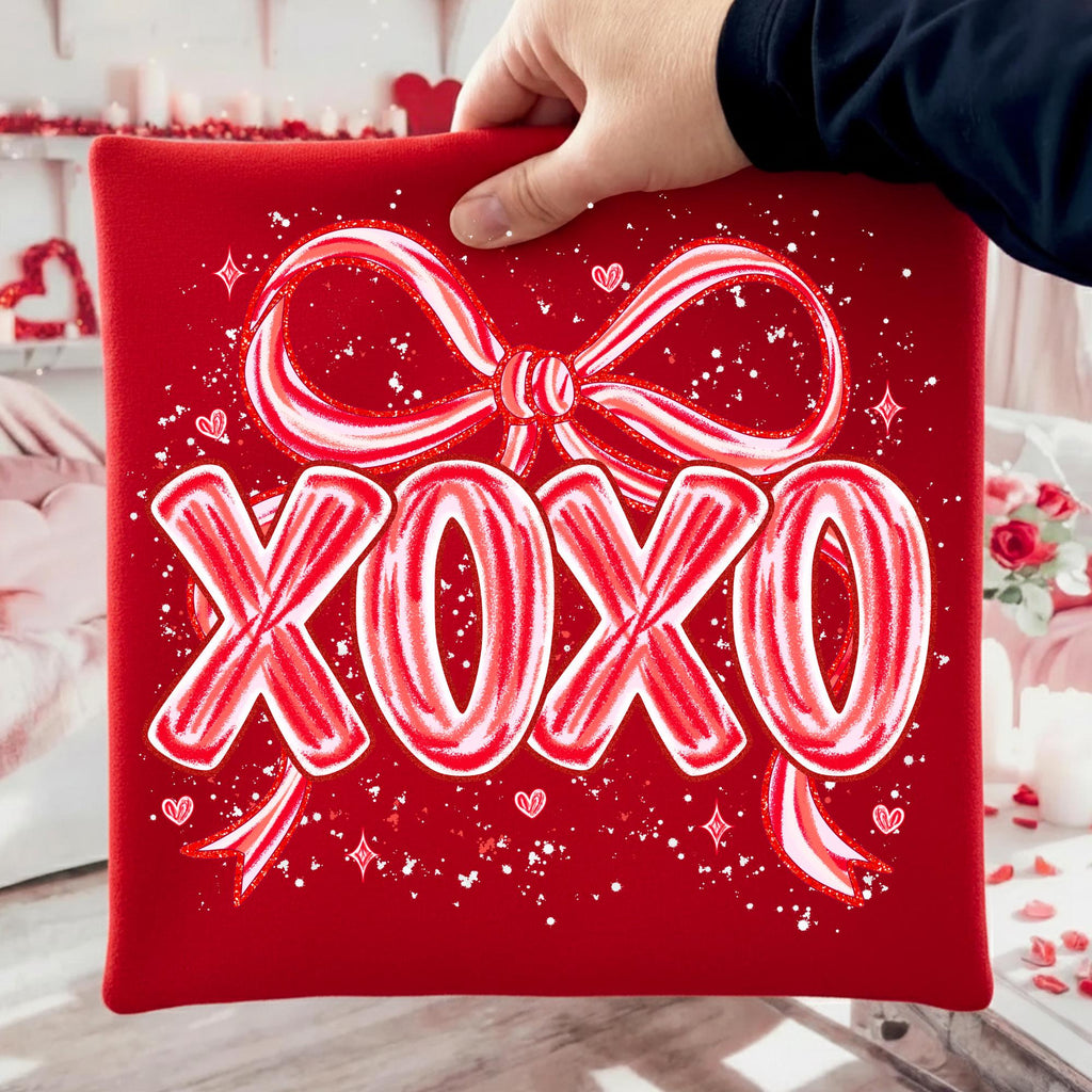 Valentine XOXO PNG with coquette bow and brushstroke heart in pink glitter - image 4