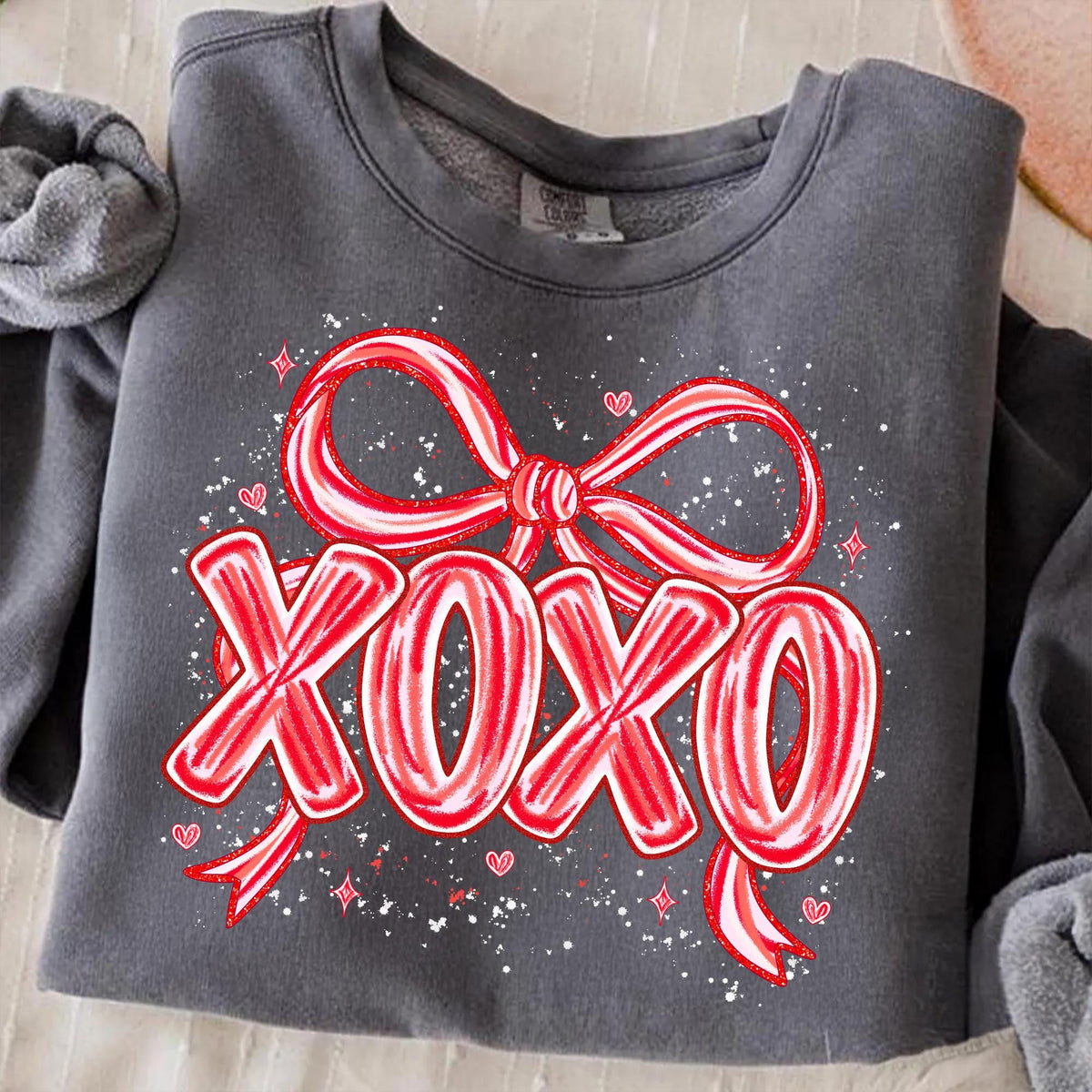 Valentine XOXO PNG with coquette bow and brushstroke heart in pink glitter - image 6