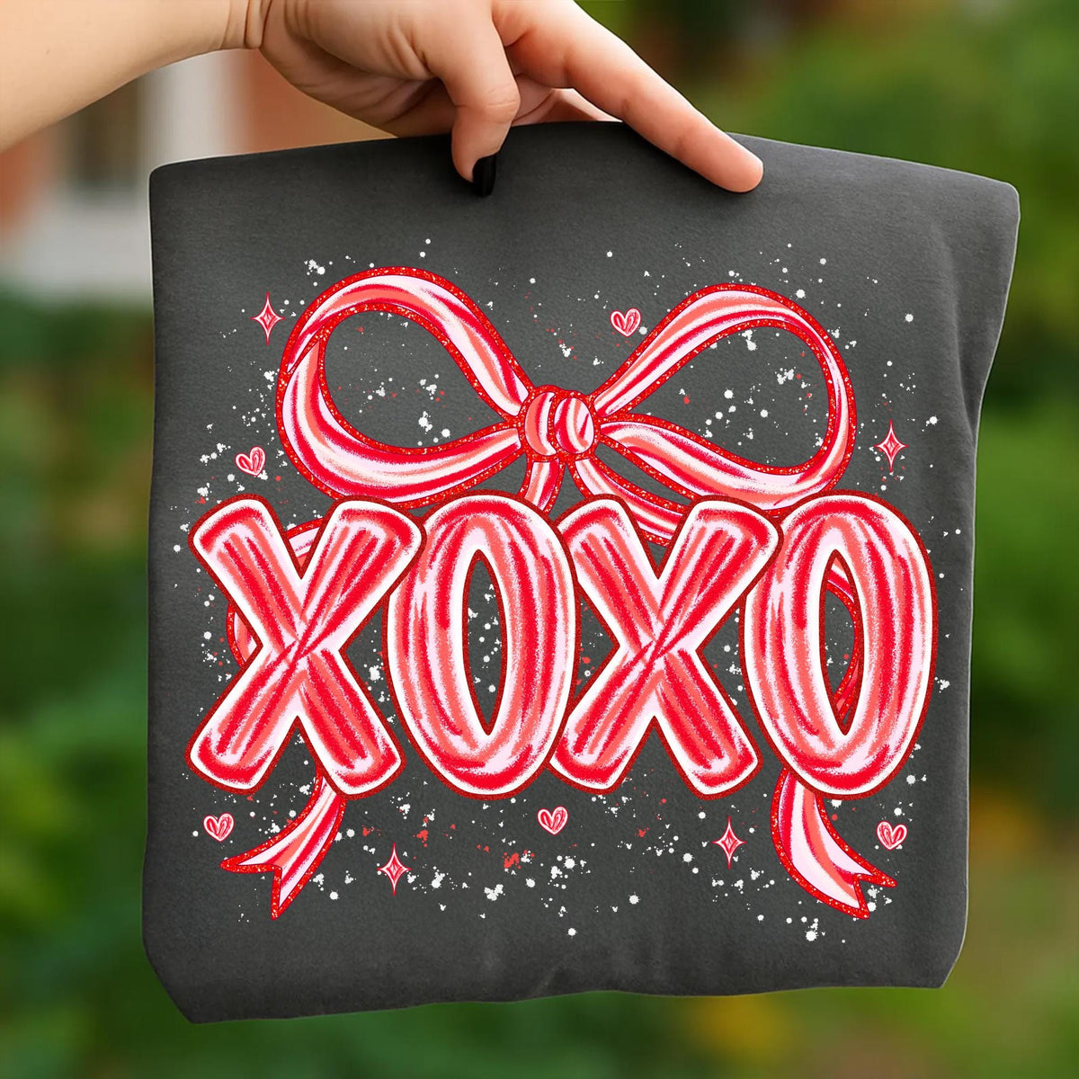 Valentine XOXO PNG with coquette bow and brushstroke heart in pink glitter - image 7