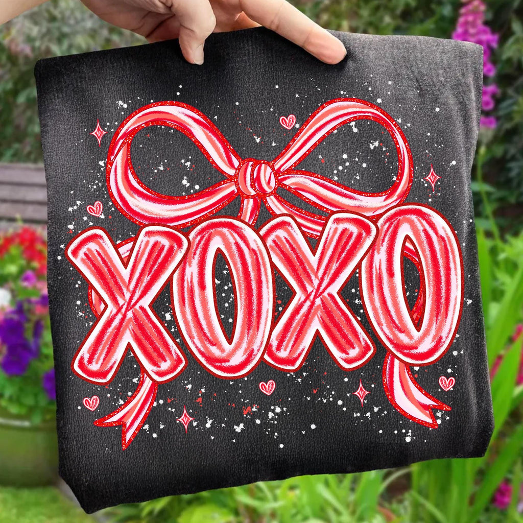 Valentine XOXO PNG with coquette bow and brushstroke heart in pink glitter - image 8