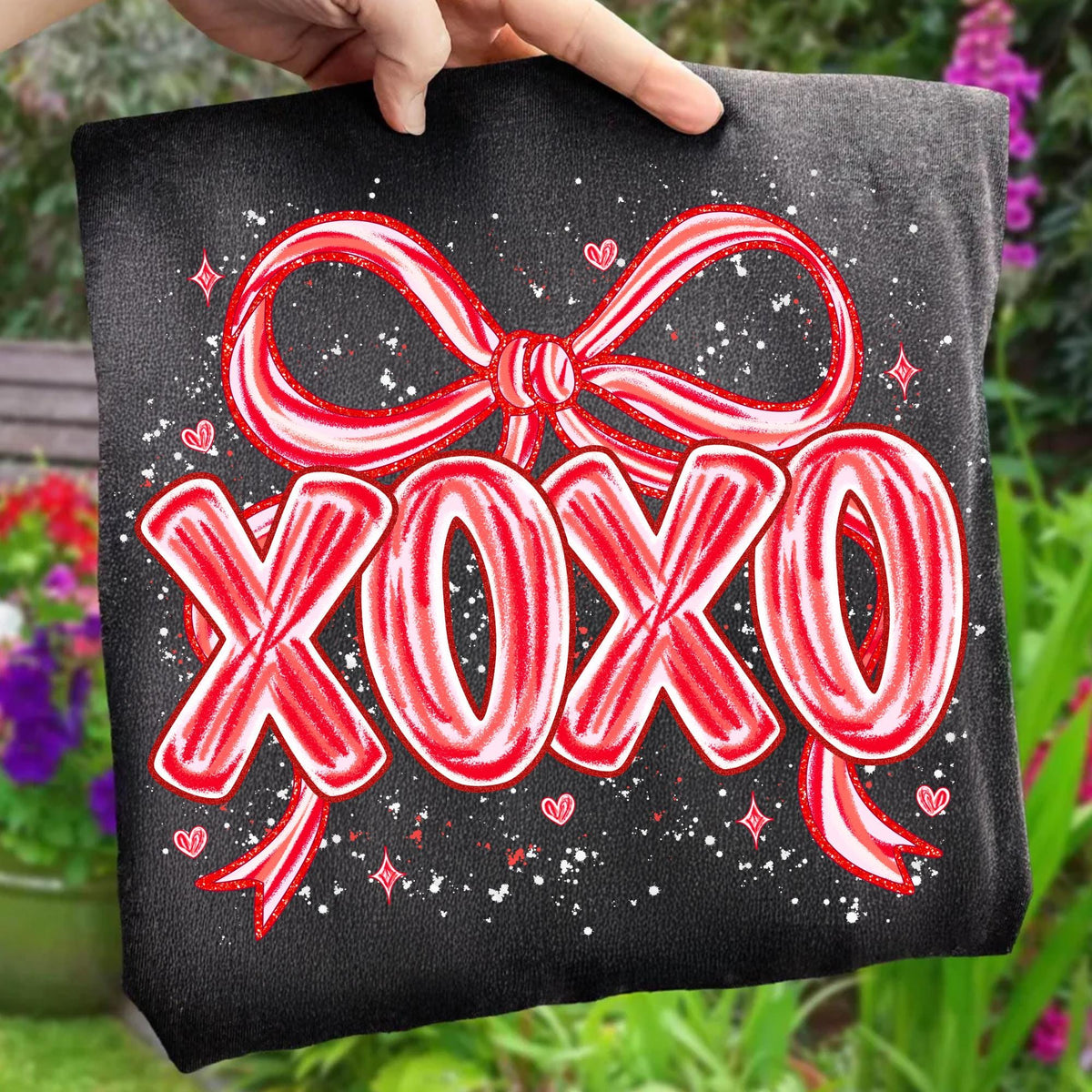 Valentine XOXO PNG with coquette bow and brushstroke heart in pink glitter - image 8