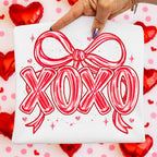 Valentine XOXO PNG with coquette bow and brushstroke heart in pink glitter - image 2