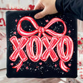 Valentine XOXO PNG with coquette bow and brushstroke heart in pink glitter
