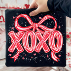 Valentine XOXO PNG with coquette bow and brushstroke heart in pink glitter