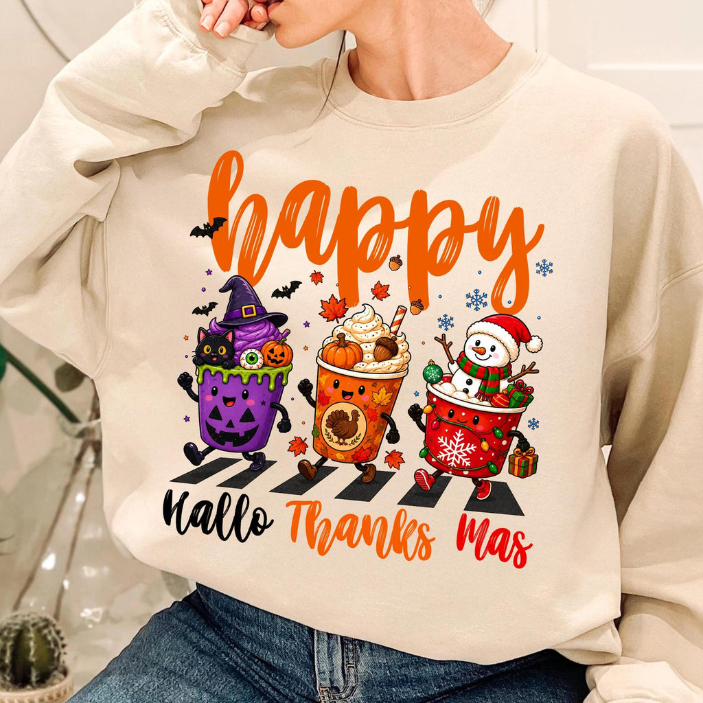 Hallothanksmas Halloween Thanksgiving Christmas coffee cups PNG design - image 5
