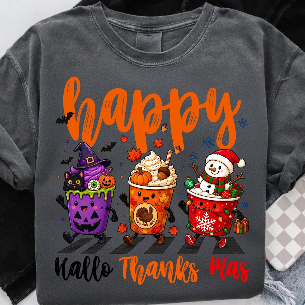 Hallothanksmas Halloween Thanksgiving Christmas coffee cups PNG design - image 8
