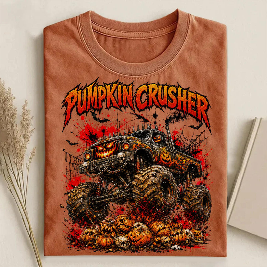 Pumpkin Crusher monster truck Halloween PNG retro design for boys shirts - image 6