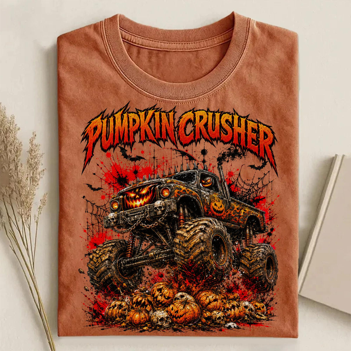 Pumpkin Crusher monster truck Halloween PNG retro design for boys shirts - image 6