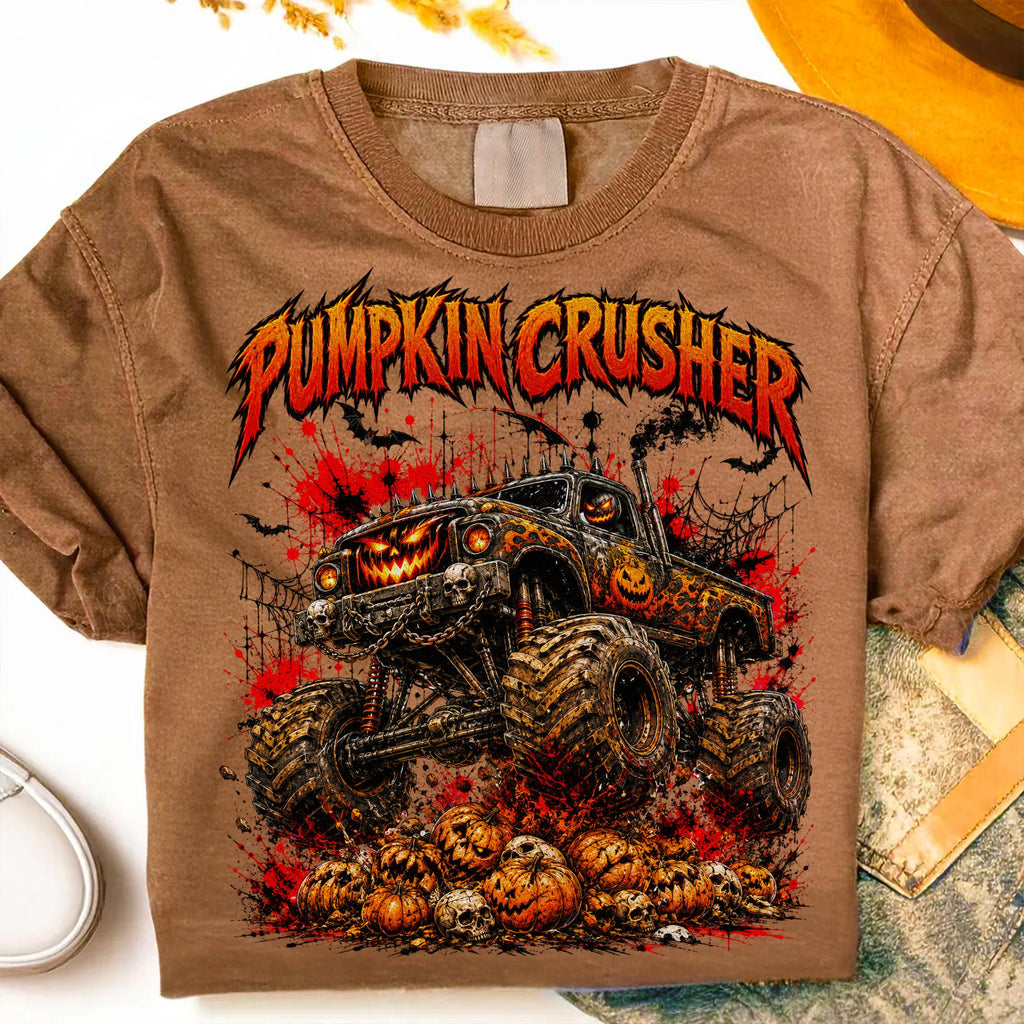 Pumpkin Crusher monster truck Halloween PNG retro design for boys shirts - image 7