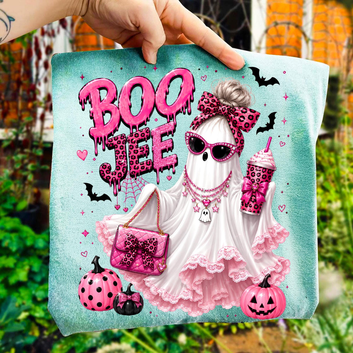 Boojee pink ghost PNG glam Halloween sublimation design - image 3