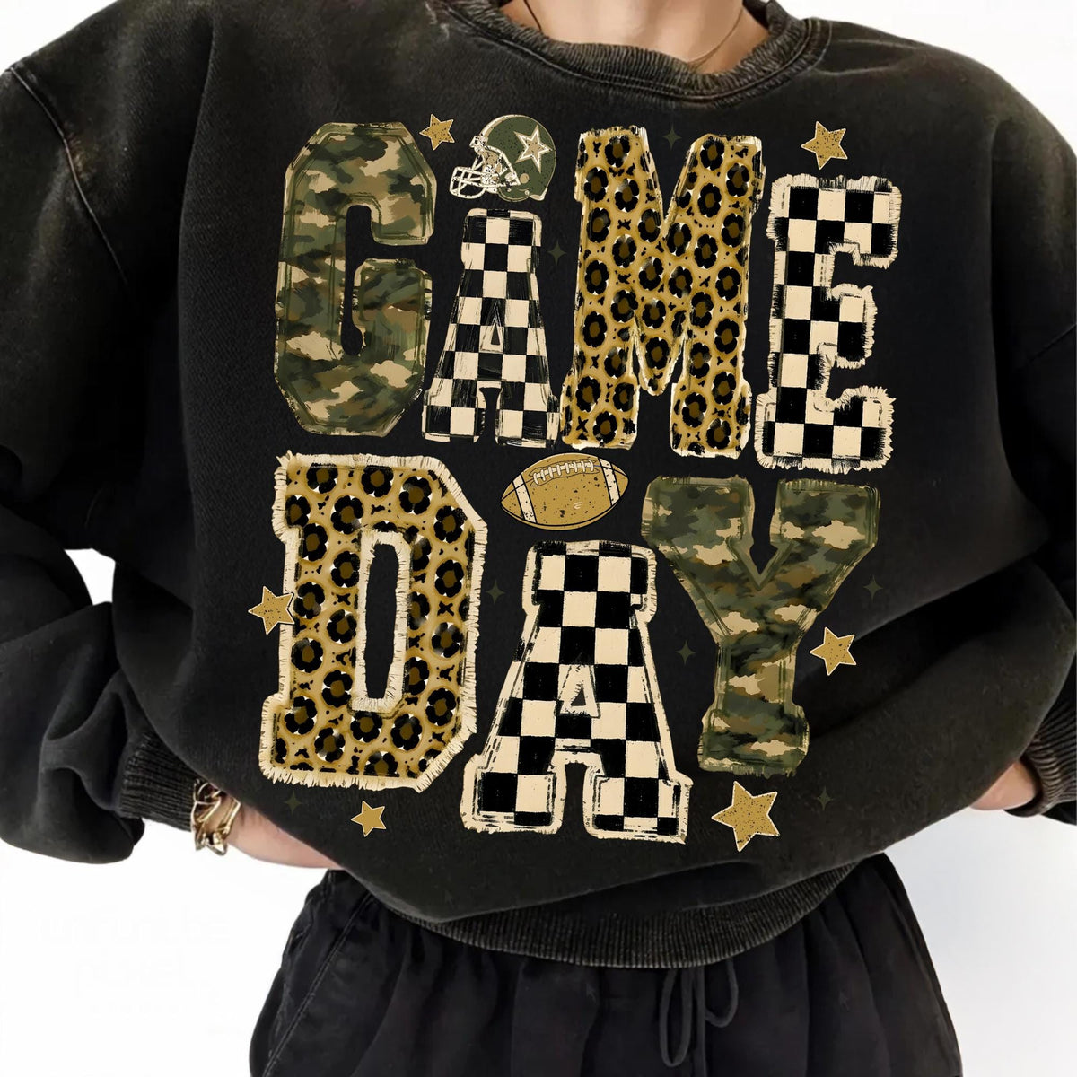 Game Day football mom leopard camo checkerboard PNG design - image 7