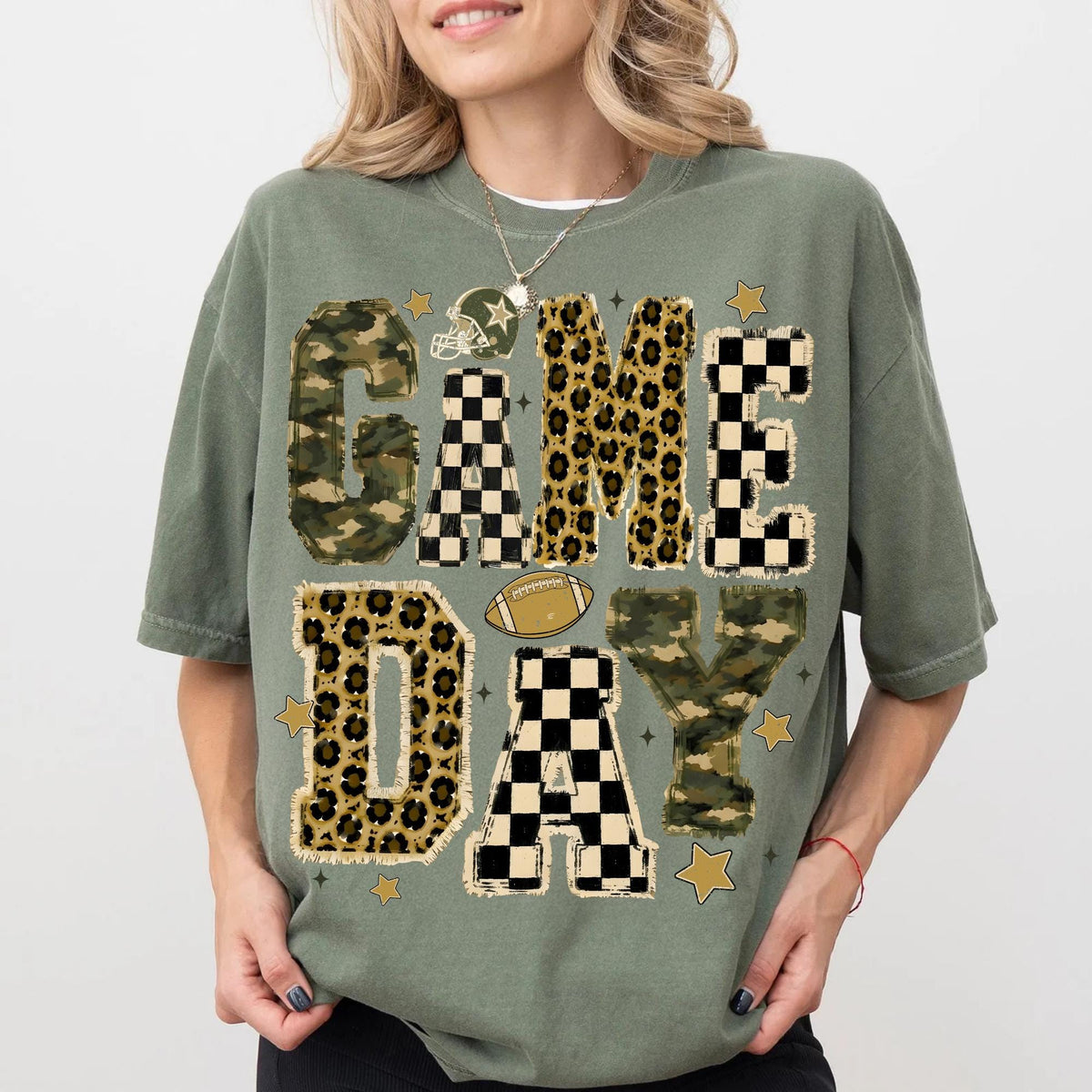 Game Day football mom leopard camo checkerboard PNG design - image 2
