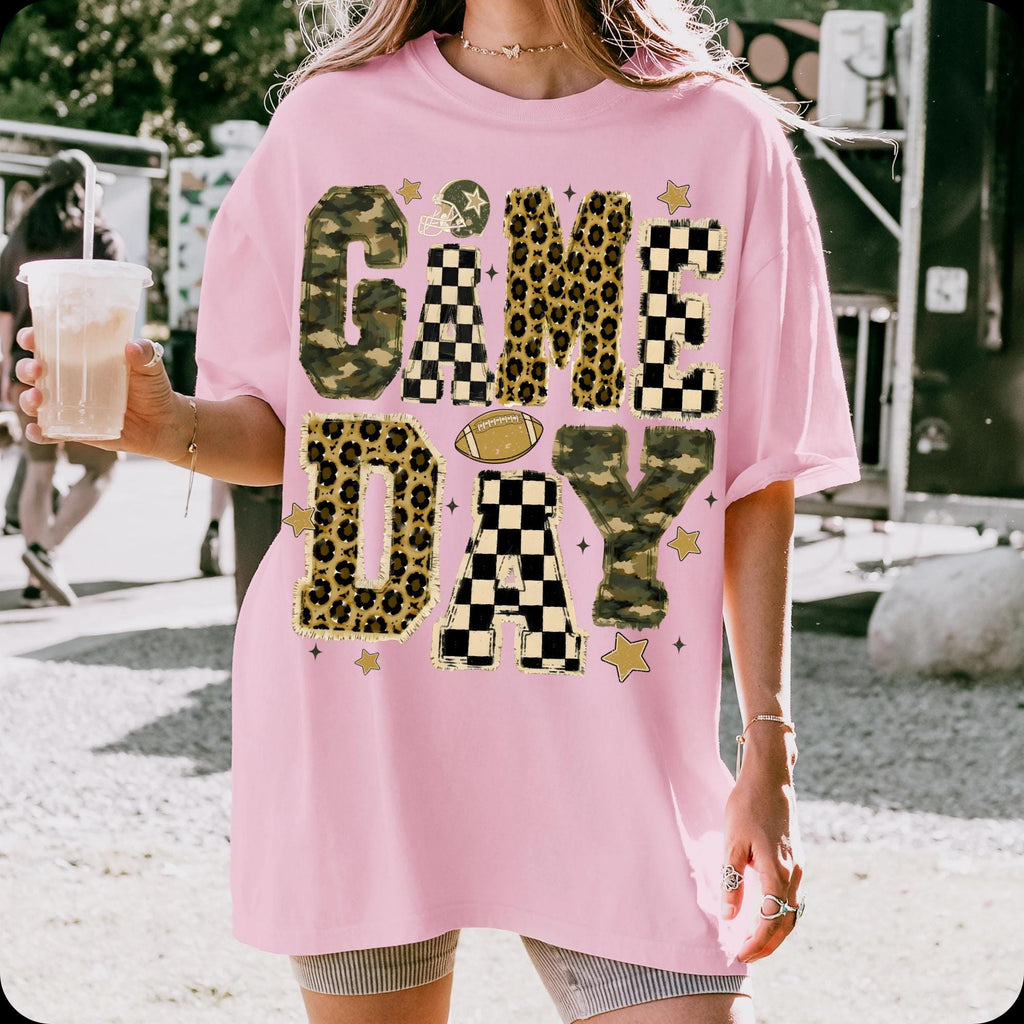 Game Day football mom leopard camo checkerboard PNG design - image 6