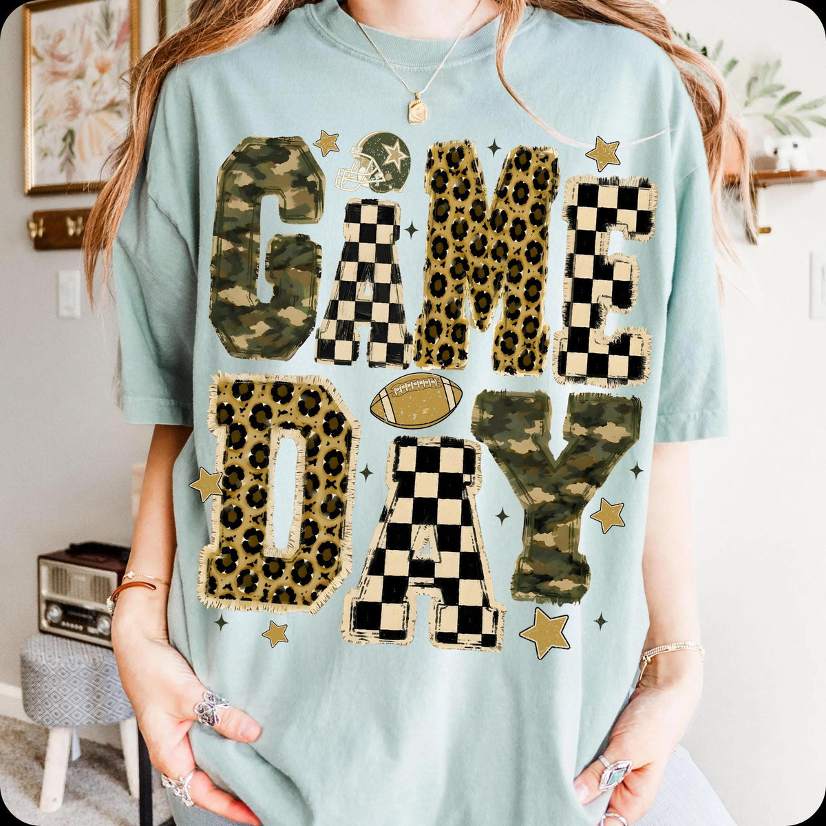 Game Day football mom leopard camo checkerboard PNG design - image 8