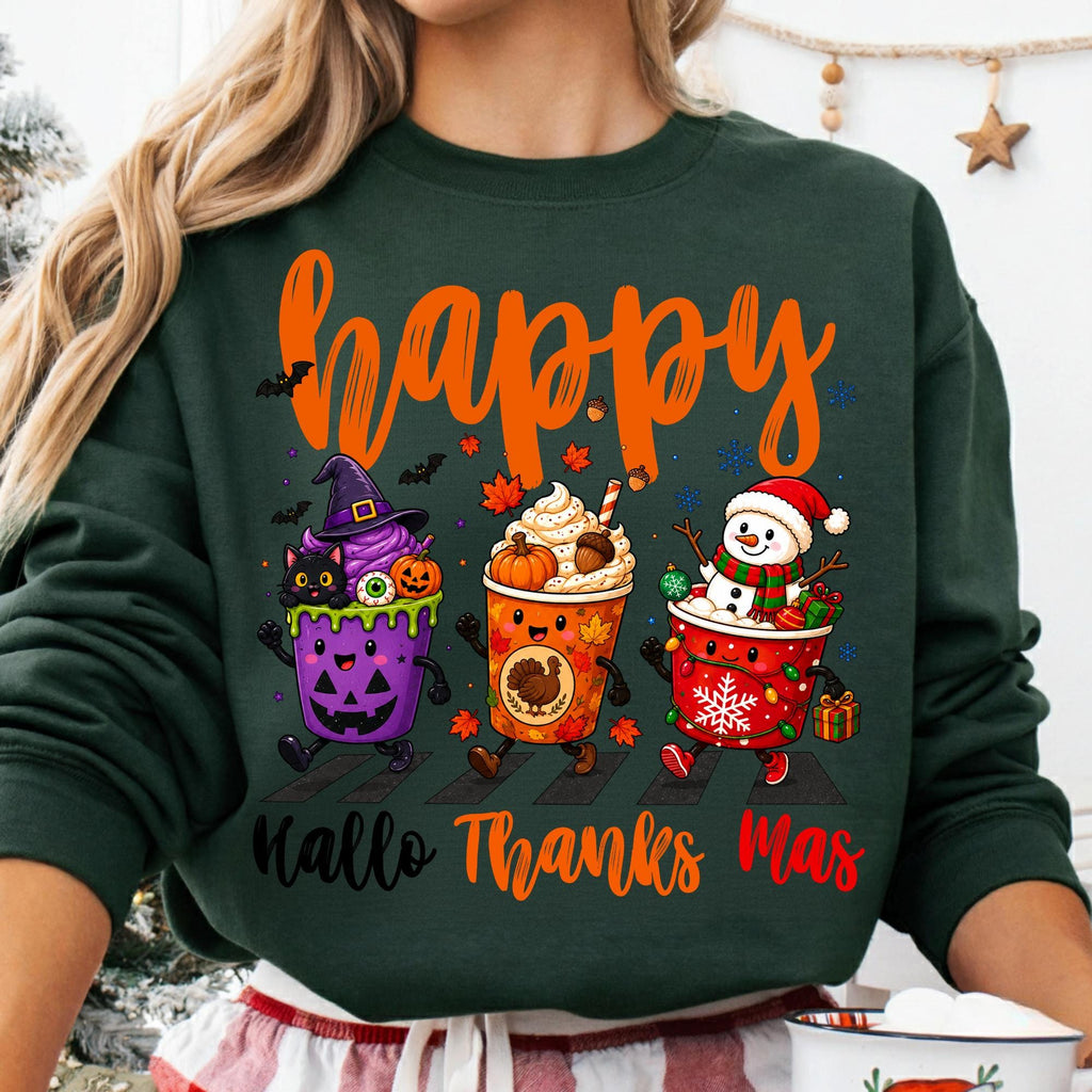 Hallothanksmas Halloween Thanksgiving Christmas coffee cups PNG design - image 4