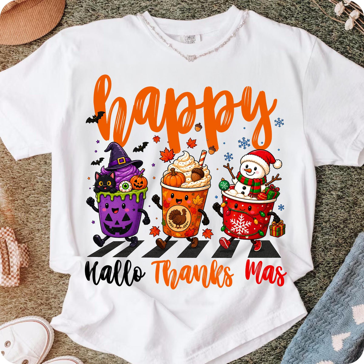 Hallothanksmas Halloween Thanksgiving Christmas coffee cups PNG design - image 7