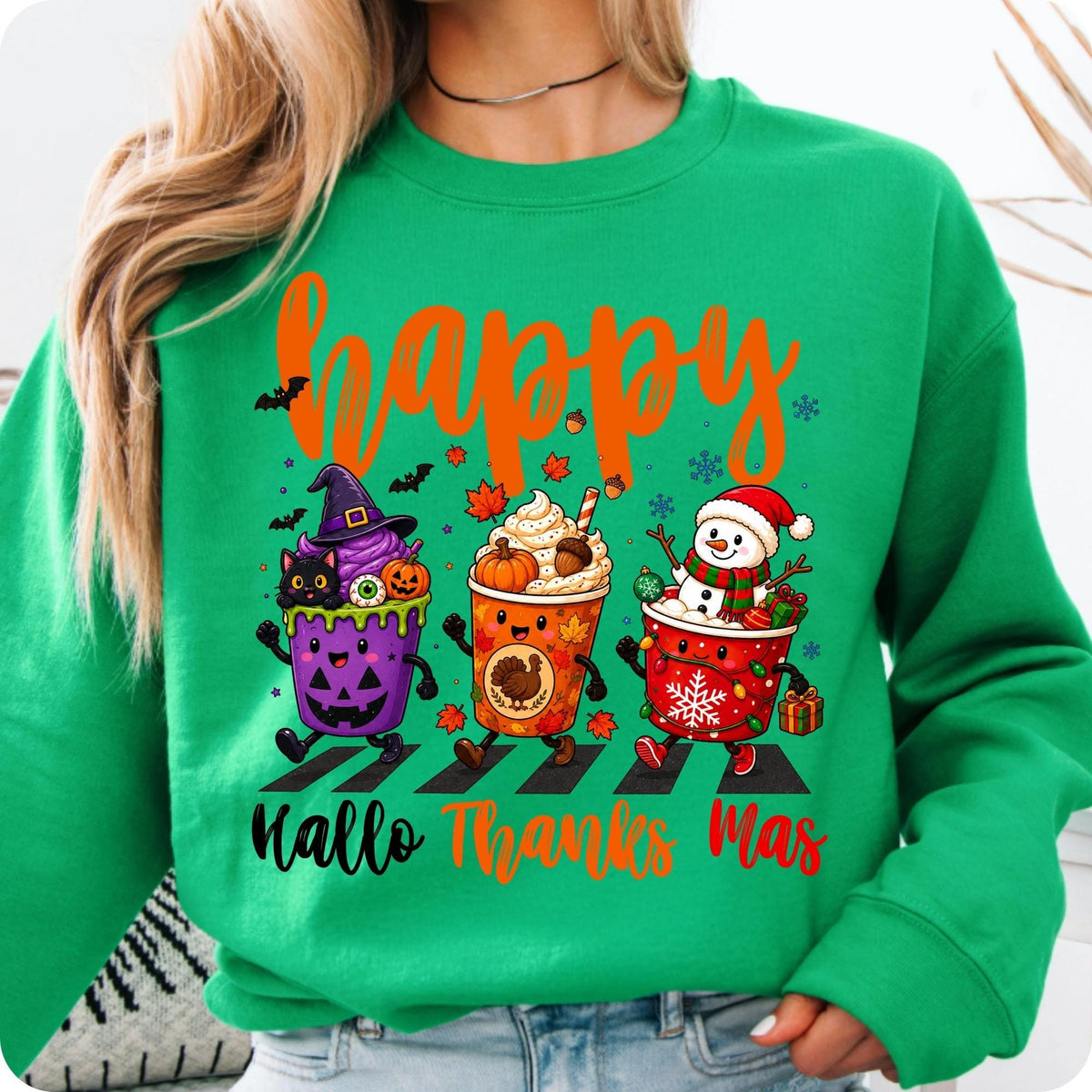Hallothanksmas Halloween Thanksgiving Christmas coffee cups PNG design - image 3