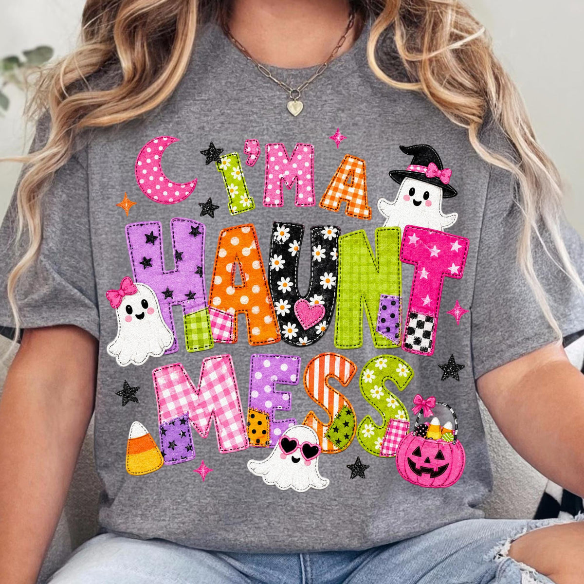 I'm a Haunt Mess patchwork ghost Halloween design PNG design - image 7