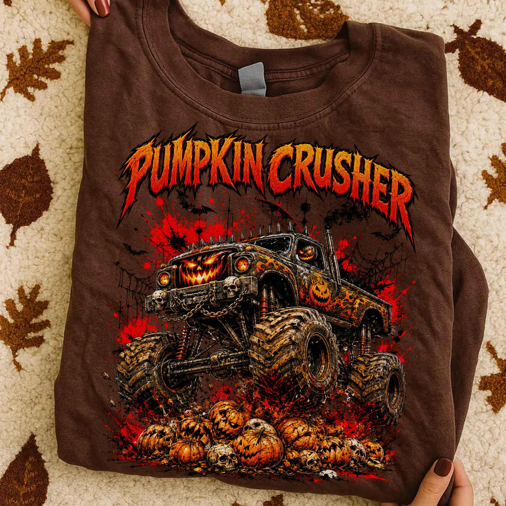Pumpkin Crusher monster truck Halloween PNG retro design for boys shirts - image 3
