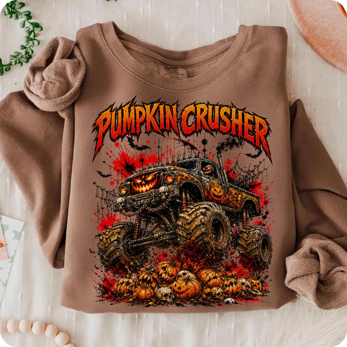 Pumpkin Crusher monster truck Halloween PNG retro design for boys shirts - image 5