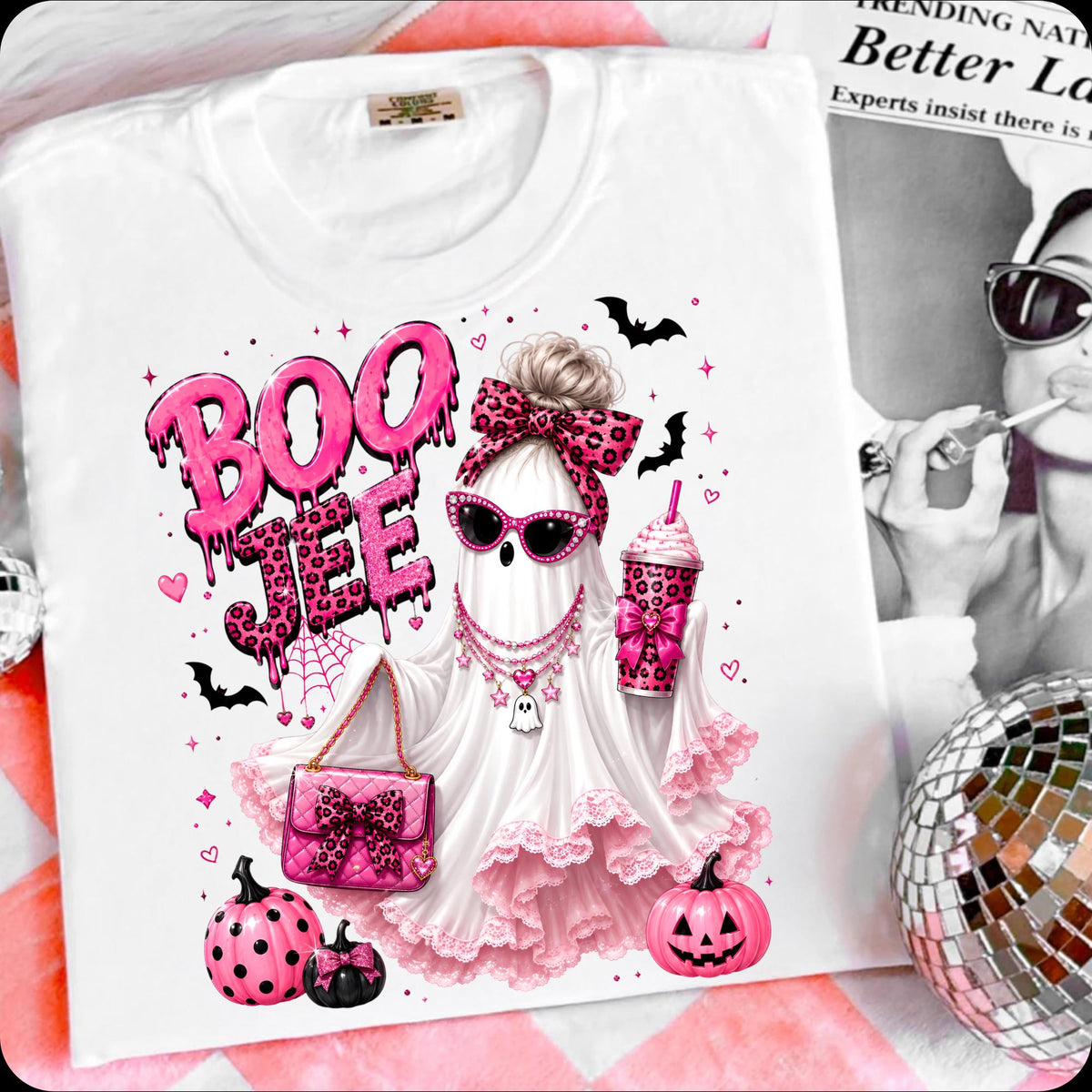 Boojee pink ghost PNG glam Halloween sublimation design - image 7