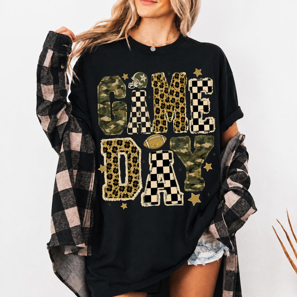 Game Day football mom leopard camo checkerboard PNG design - image 3