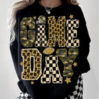 Game Day football mom leopard camo checkerboard PNG design for sublimation and DTF