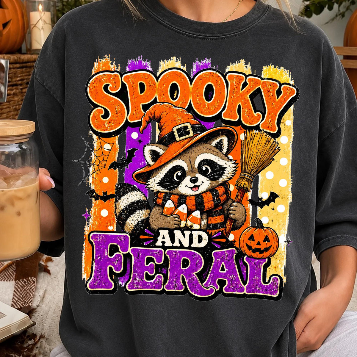 Spooky and Feral raccoon witch Halloween design PNG design - image 4