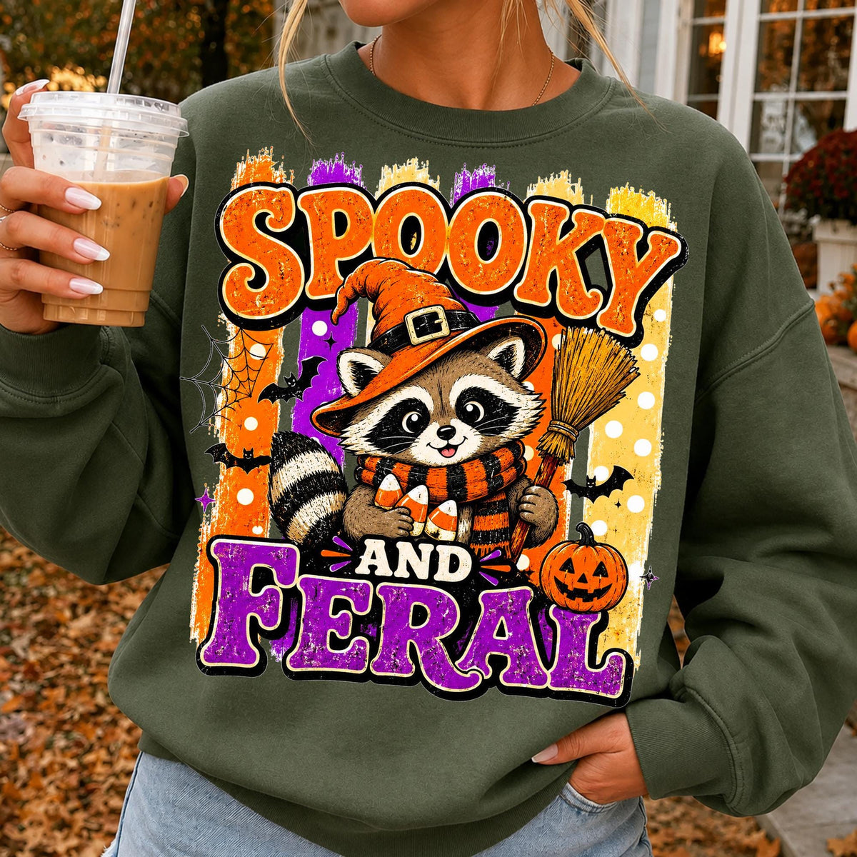 Spooky and Feral raccoon witch Halloween design PNG design - image 8