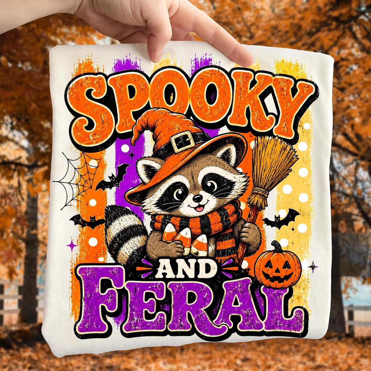 Spooky and Feral raccoon witch Halloween design PNG design for sublimation and DTF