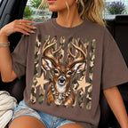 glam whitetail deer with leopard glasses and camo stars PNG design - image 7