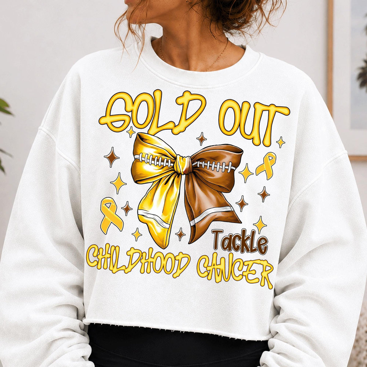 Gold Out childhood cancer awareness football bow PNG design - image 5