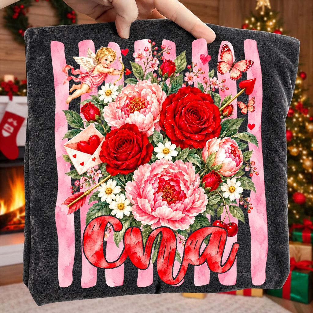 Valentine nurse PNG bundle with floral roses cupid and peonies four versions - image 5
