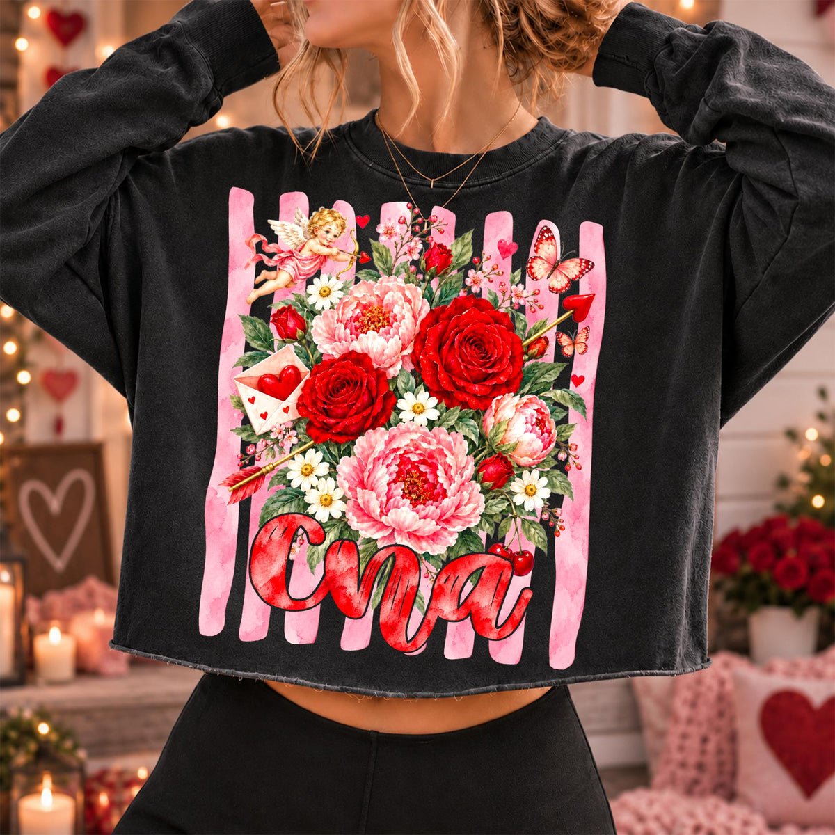 Valentine nurse PNG bundle with floral roses cupid and peonies four versions - image 10
