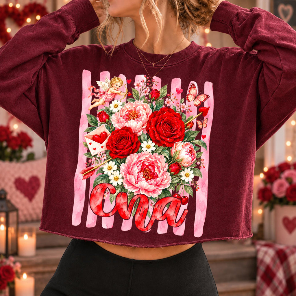 Valentine nurse PNG bundle with floral roses cupid and peonies four versions - image 6