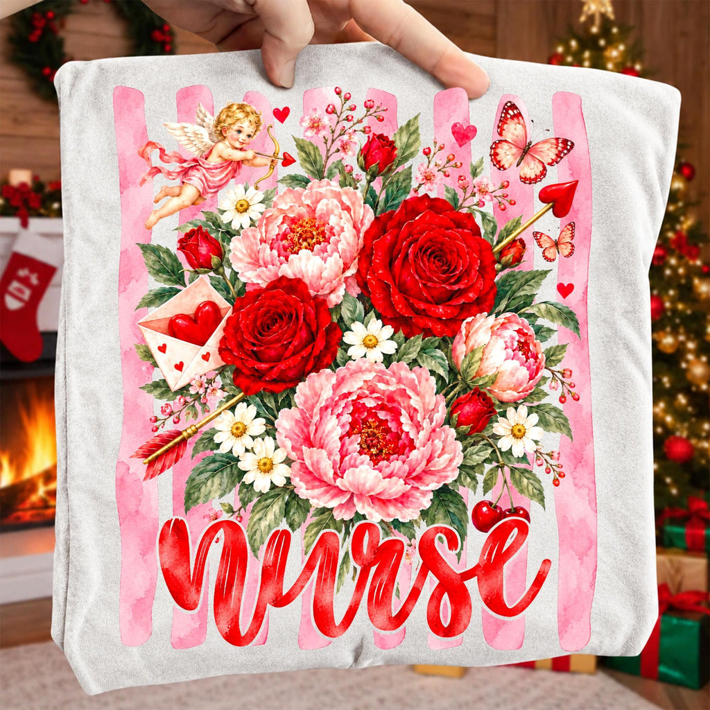 Valentine nurse PNG bundle with floral roses cupid and peonies four versions - image 4