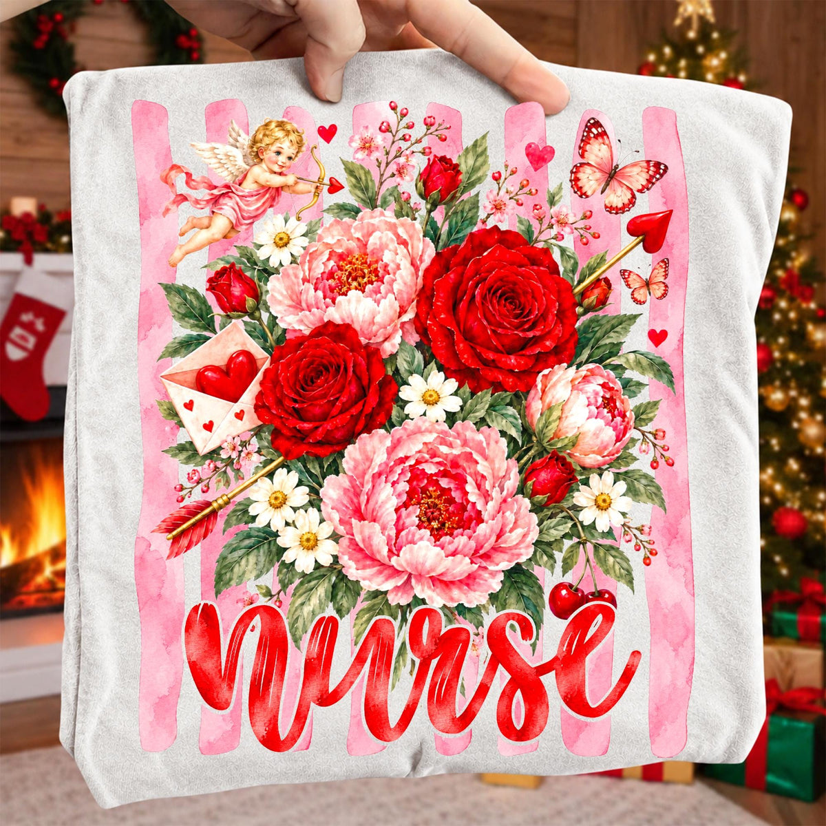 Valentine nurse PNG bundle with floral roses cupid and peonies four versions - image 4