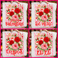 Valentine floral PNG bundle with four designs: Happy Valentine, Be Mine, Cupid, XOXO