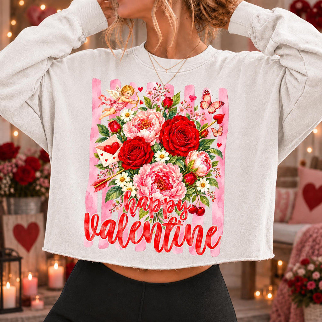 Valentine floral PNG bundle with four designs: Happy Valentine, Be Mine, Cupid, XOXO - image 9