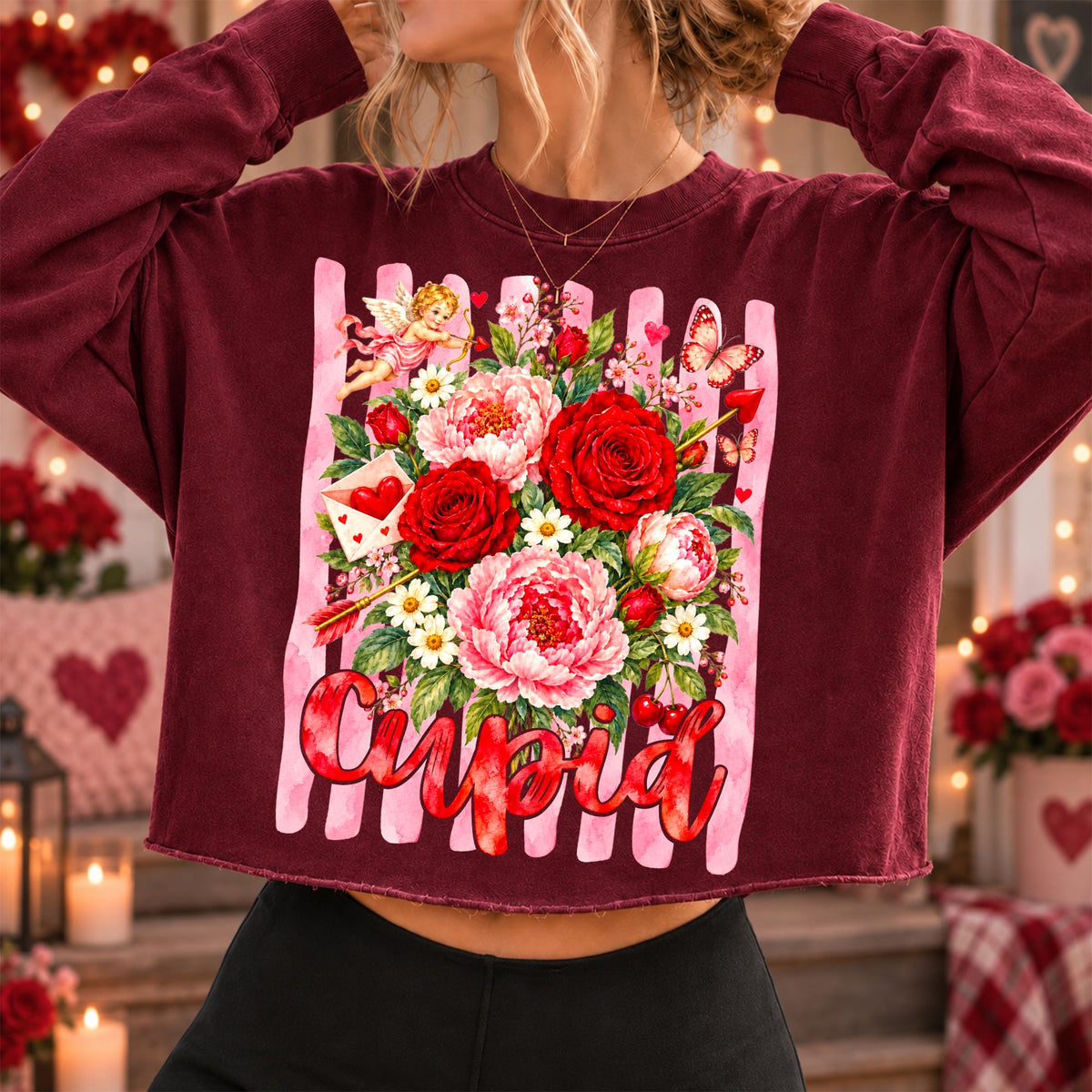 Valentine floral PNG bundle with four designs: Happy Valentine, Be Mine, Cupid, XOXO - image 7