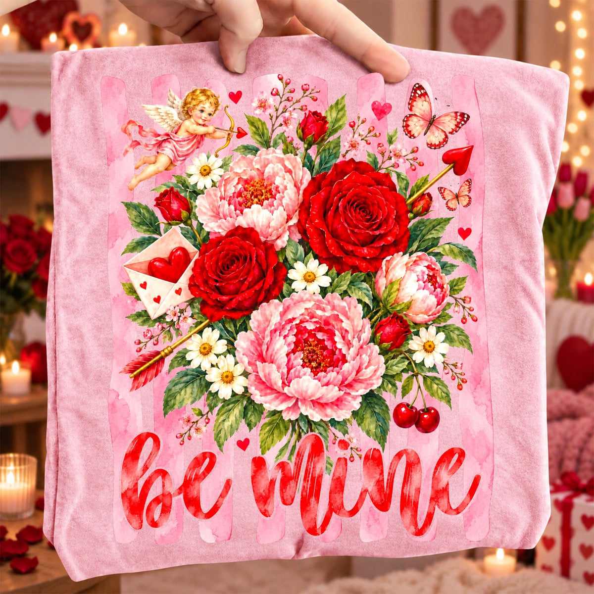 Valentine floral PNG bundle with four designs: Happy Valentine, Be Mine, Cupid, XOXO - image 2
