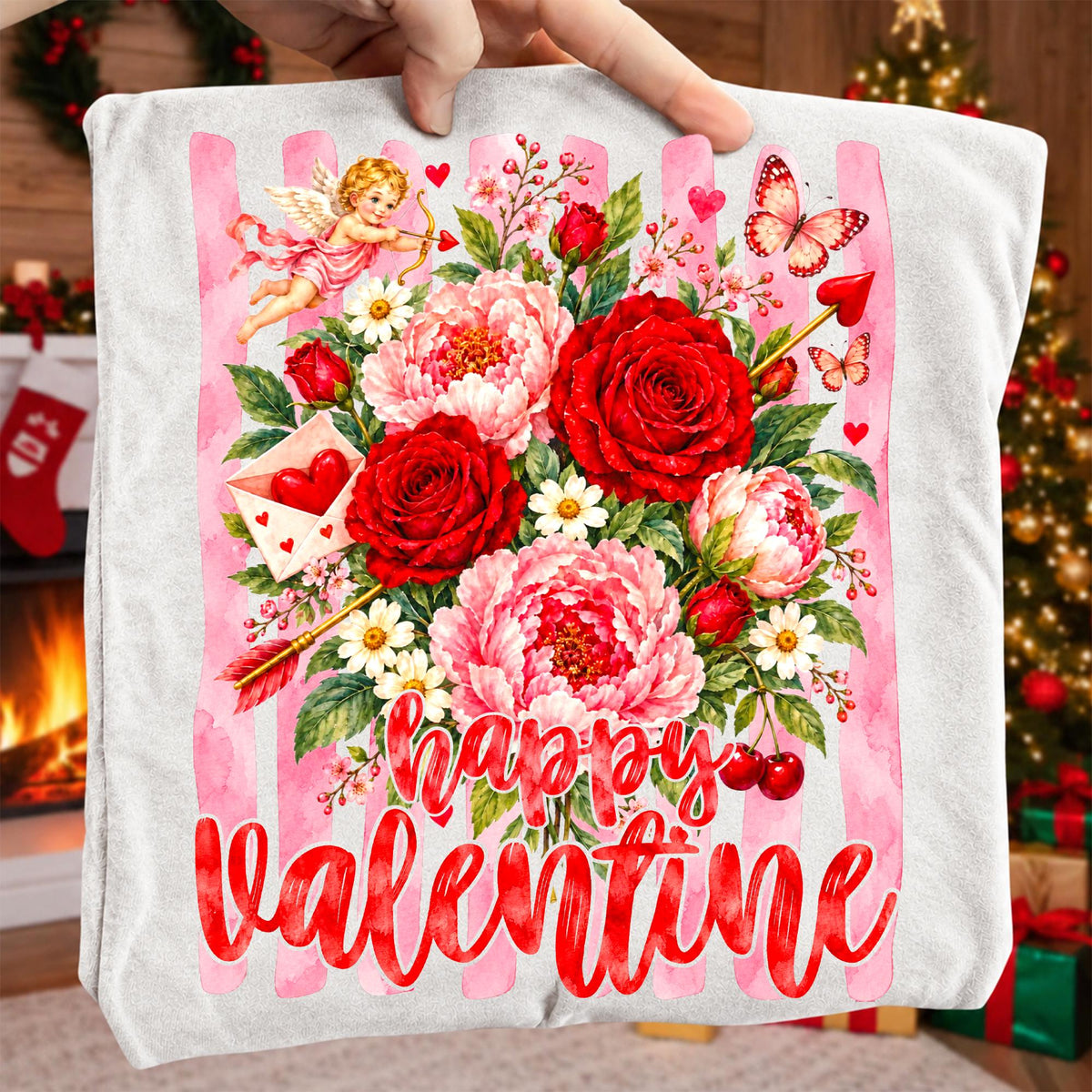 Valentine floral PNG bundle with four designs: Happy Valentine, Be Mine, Cupid, XOXO - image 5