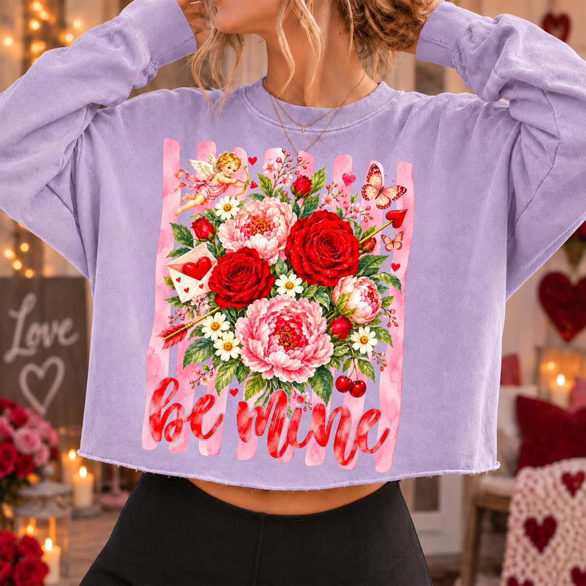 Valentine floral PNG bundle with four designs: Happy Valentine, Be Mine, Cupid, XOXO - image 8