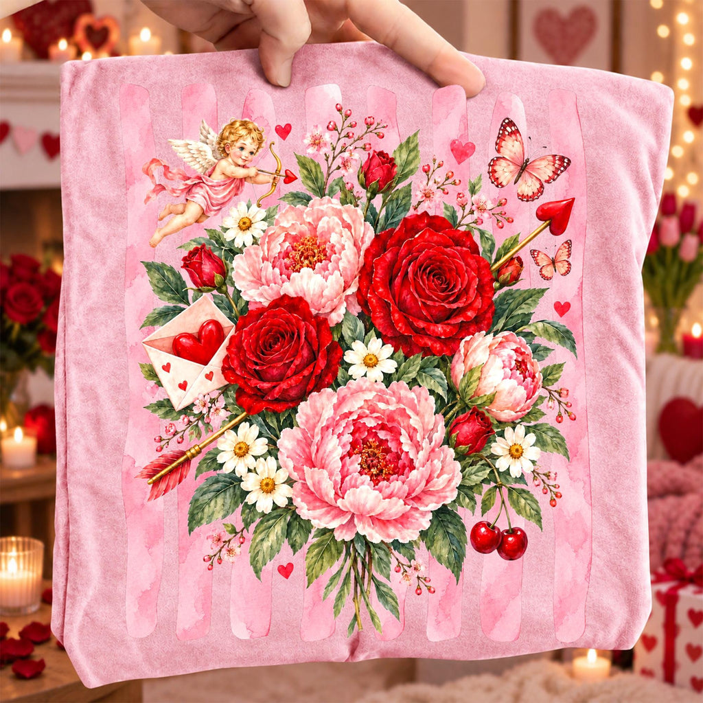Vintage Valentine floral PNG with roses, peonies, cupid and butterflies - image 9