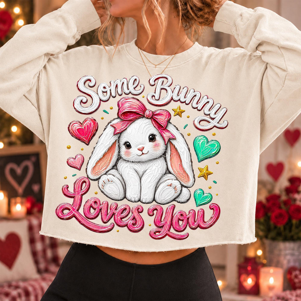 Some Bunny Loves You Valentine PNG with pink bow rabbit for sublimation - image 8