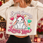 Some Bunny Loves You Valentine PNG with pink bow rabbit for sublimation - image 8