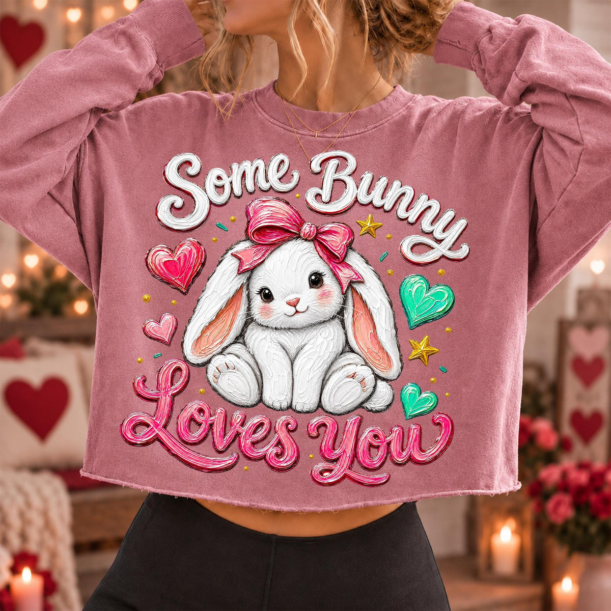 Some Bunny Loves You Valentine PNG with pink bow rabbit for sublimation - image 6